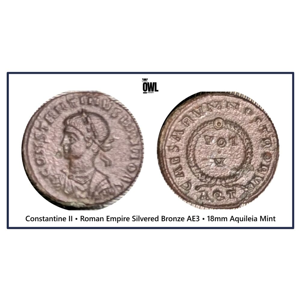 Constantine II • Roman Empire Silvered Bronze AE3 • 18mm Aquileia Mint •UMM Find